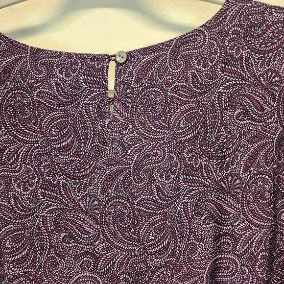 J. Jill Tiered Midi Dress Size L Purple Paisley 3/4 Sleeve Flowy Viscose Boho - Picture 6 of 13